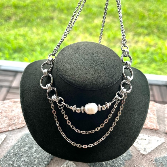 Handmade maille links choker necklace white mother of pearl charm boho goth - Picture 10 of 11